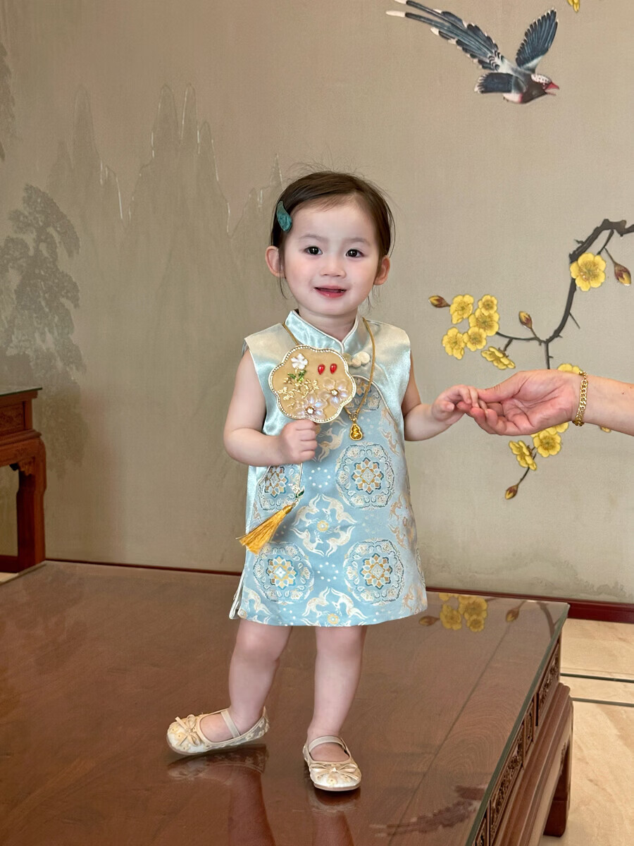 FADOBABY Children's Summer Qipao Dress Girls' Modified Chinese Style Fashion Dress Baby First Birthday Dress Summer Wear 5